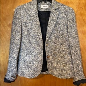 Calvin Klein Light Blue Tweed Suit Set | Blazer & Skirt | Size 8 | Workwear
